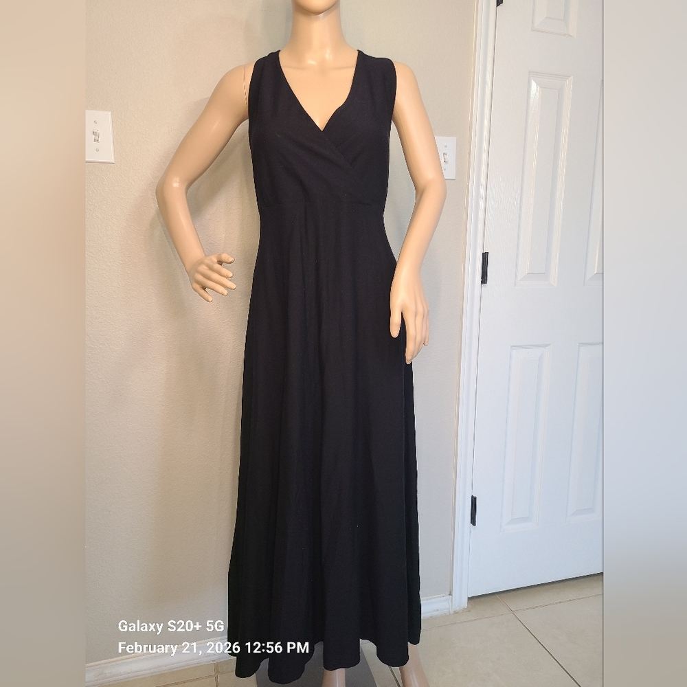 Eileen Fisher Black V-Neck Maxi Dress